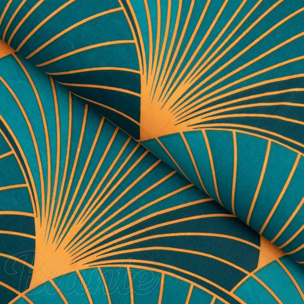 Bavlněná látka/plátno Sandra SA-575 Oranžové vějíře na zeleno-tyrkysovém - šířka 160 cm - Biante.cz