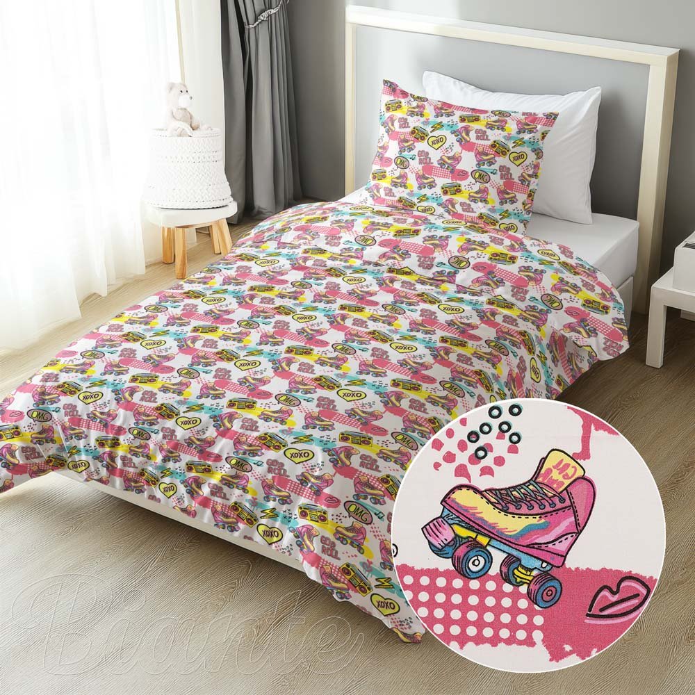 Dětské bavlněné ložní povlečení Sandra SA-604 Růžový retro styl - Biante.cz