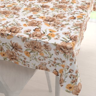 Bavlněný obdélníkový ubrus Sandra SA-458 Hnědé květy magnolie s motýlky na bílém - Biante.cz Bavlněný obdélníkový ubrus Sandra SA-458 Hnědé květy magnolie s motýlky na bílém - Biante.cz