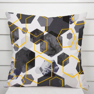 Bavlněný povlak na polštář Sandra SA-568 Šedo-modrofialové mramorové hexagony na bílém - Biante.cz