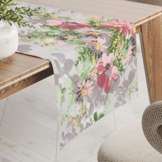 Bavlnený behúň na stôl Sandra SA-704 Maľované ružovo-červené kvety na sivom - Biante.sk Bavlnený behúň na stôl Sandra SA-704 Maľované ružovo-červené kvety na sivom - Biante.sk