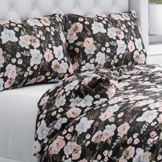 Bavlnené posteľné obliečky Sandra SA-449 Modro-ružové kvety na čiernom - Biante.sk Bavlnené posteľné obliečky Sandra SA-449 Modro-ružové kvety na čiernom - Biante.sk