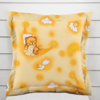 Dětský bavlněný povlak na polštář s lemem Sandra SA-727 Spící medvídci na žlutooranžovém - Biante.cz
