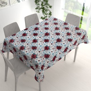 Saténový obdĺžnikový obrus LUP-506 Vianočné hviezdy na ľadovo modrom - detail 1 - Biante.sk