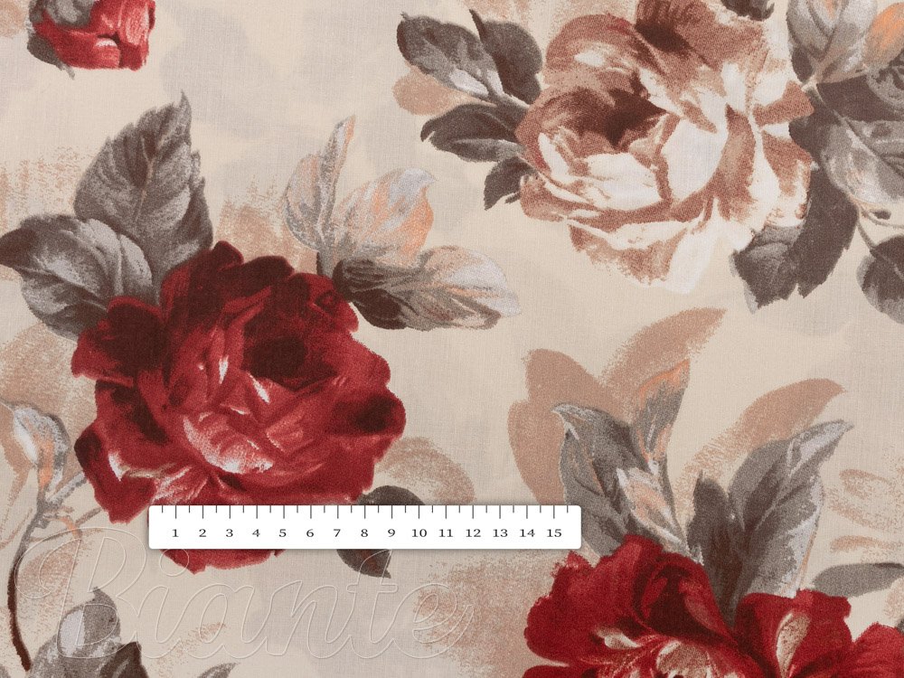Bavlněná látka/plátno Sandra SA-399 Červené pivoňky na pískovém - šířka 160 cm a 220 cm - detail 3 - Biante.cz Bavlněná látka/plátno Sandra SA-399 Červené pivoňky na pískovém - šířka 160 cm a 220 cm - detail 3 - Biante.cz