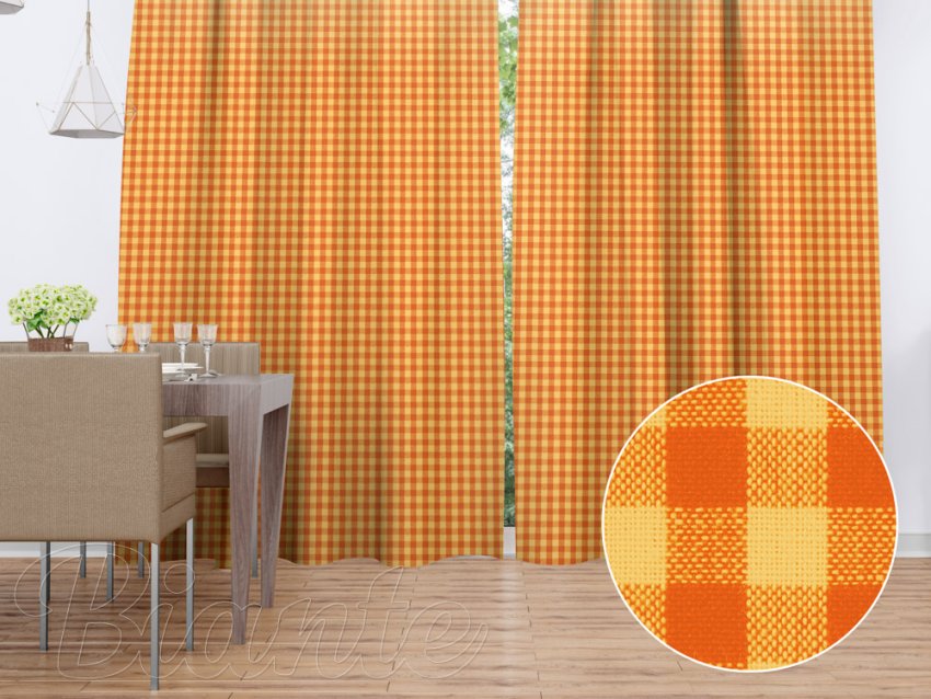 Bavlněný závěs na míru Olivia OL-006 Oranžovo-žlutá kostka malá - Biante.cz