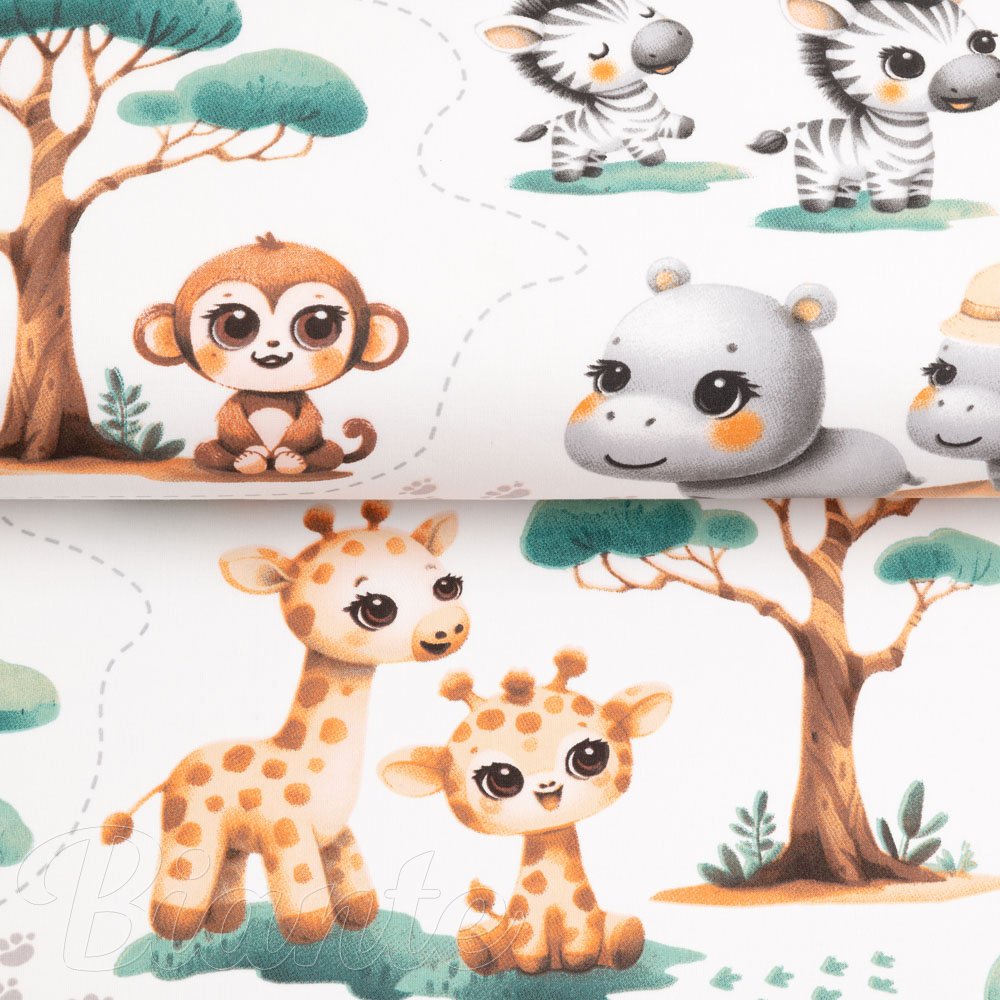 Dětská bavlněná látka/plátno Sandra SA-513 Africká zvířátka na bílém - šířka 160 cm - detail 2 - Biante.cz