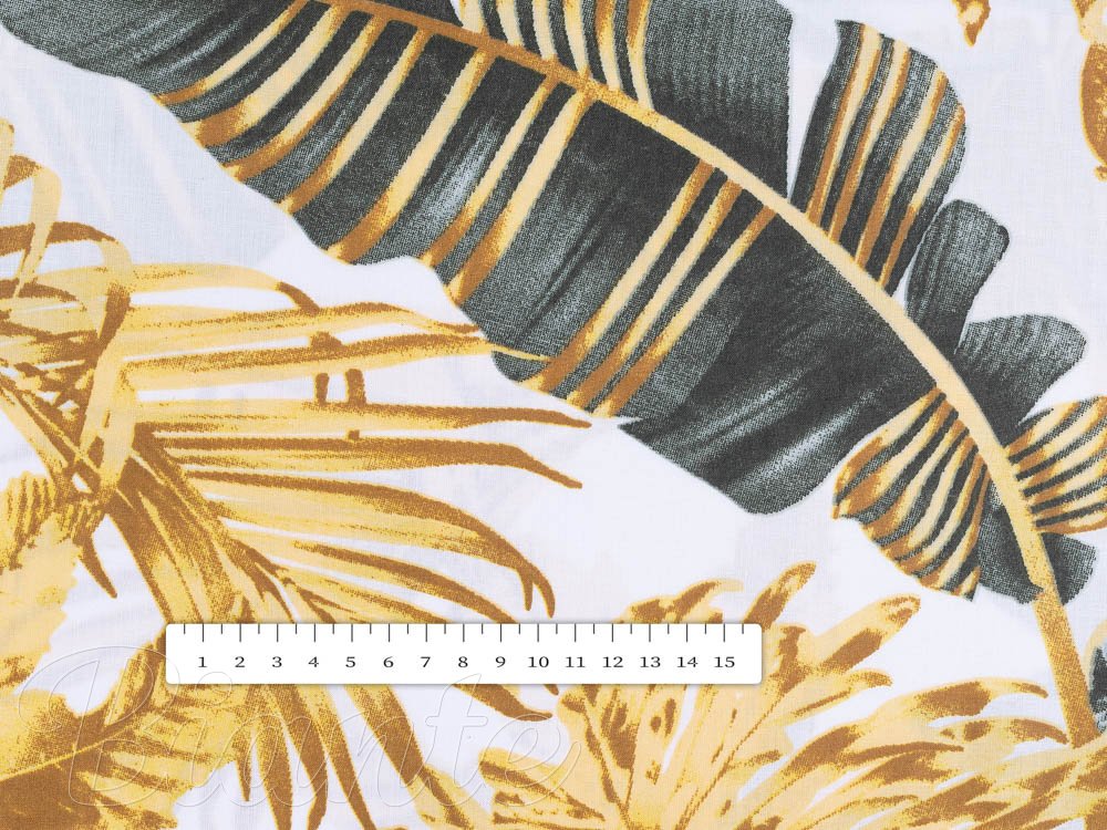 Bavlněná látka/plátno Sandra SA-388 Šedozelené a zlaté tropické listy na bílém - šířka 160 cm a 220 cm - detail 3 - Biante.cz Bavlněná látka/plátno Sandra SA-388 Šedozelené a zlaté tropické listy na bílém - šířka 160 cm a 220 cm - detail 3 - Biante.cz