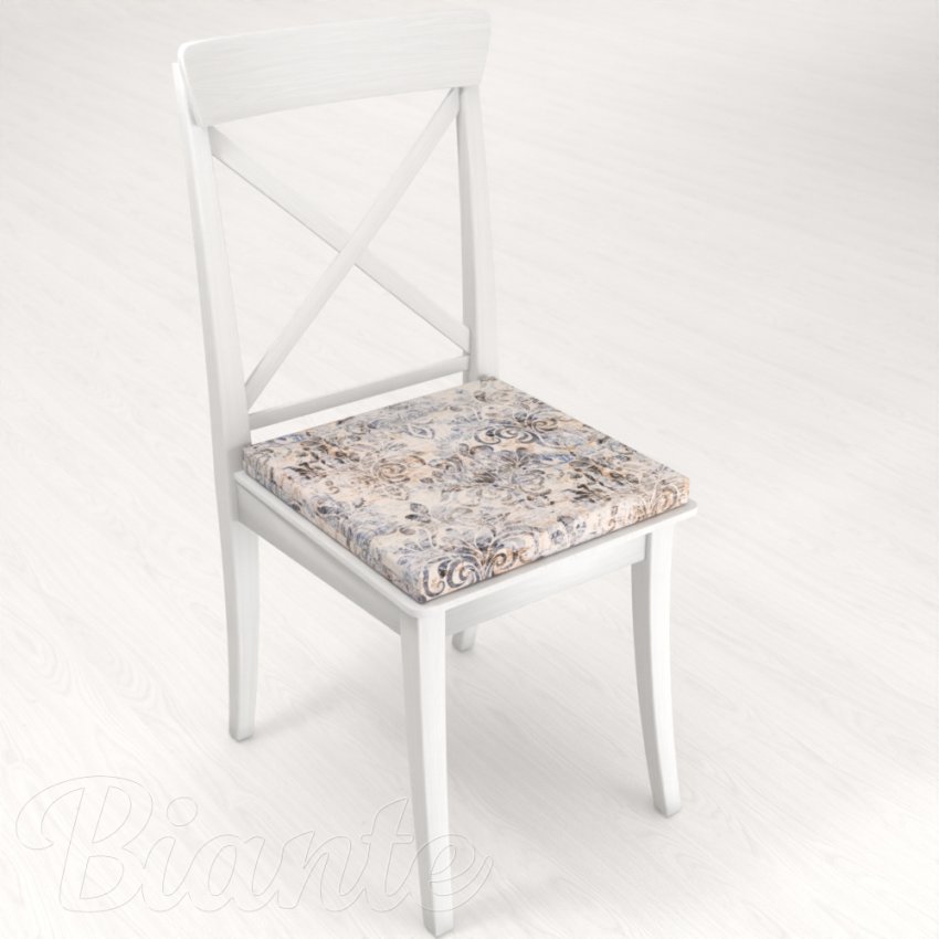 Sametový čtvercový podsedák Tamara TMR-057 Modro-zelený zámecký vzor na krémovém - 38x38x3 cm - detail 1 - Biante.cz