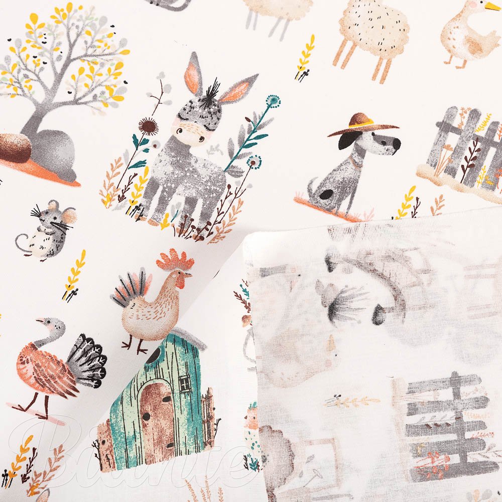 Dětská bavlněná látka/plátno Sandra SA-563 Zvířátka na farmě na bílém - šířka 160 cm - detail 4 - Biante.cz