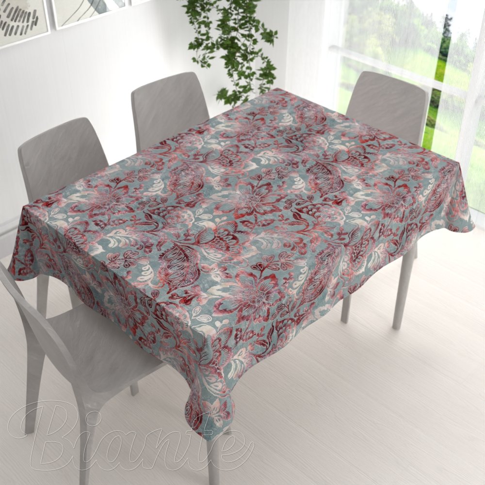 Zamatový obdĺžnikový obrus Tamara TMR-054 Abstraktné vínové kvety na sivozelenom - detail 1 - Biante.sk