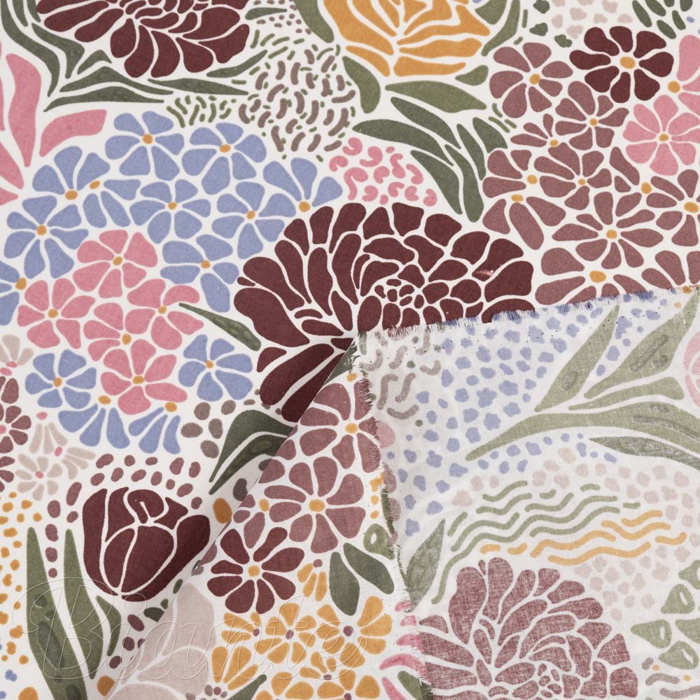 Bavlněná látka/plátno Sandra SA-648 Akvarelové květiny na bílém - šířka 160 cm - detail 4 - Biante.cz