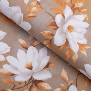 Bavlnená látka/plátno Sandra SA-717 Biele kvety magnólie na hnedosivom - šírka 160 cm - Biante.sk Bavlnená látka/plátno Sandra SA-717 Biele kvety magnólie na hnedosivom - šírka 160 cm - Biante.sk