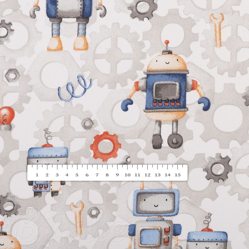 Dětská bavlněná látka/plátno Sandra SA-584 Svět robotů na šedo-bílém - šířka 160 cm - detail 3 - Biante.cz
