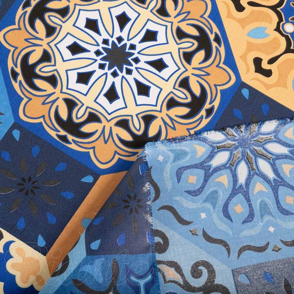 Bavlněná látka/plátno Sandra SA-448 Modro-oranžové marocké dlaždice - šířka 160 cm - detail 4 - Biante.cz