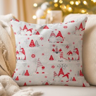 Vánoční bavlněný povlak na polštář Sandra SA-133 Červení skřítci na světle šedém - Biante.cz Vánoční bavlněný povlak na polštář Sandra SA-133 Červení skřítci na světle šedém - Biante.cz