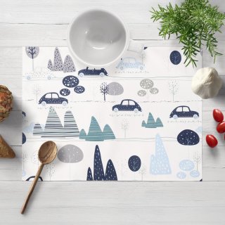 Detské bavlnené prestieranie na stôl Sandra SA-685 Modré autá medzi stromami na bielom - Biante.sk Detské bavlnené prestieranie na stôl Sandra SA-685 Modré autá medzi stromami na bielom - Biante.sk