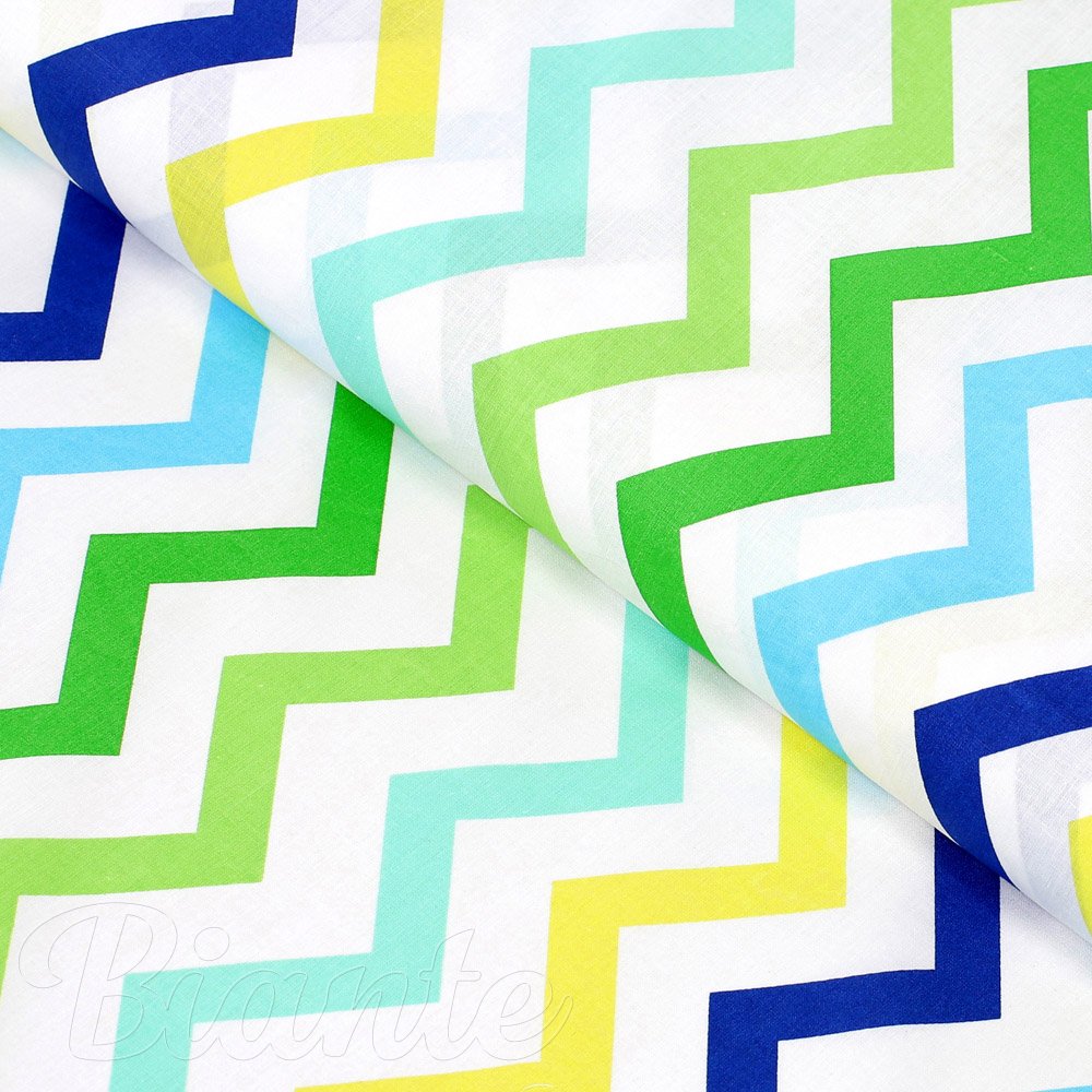 Bavlněná látka/plátno Sandra SA-378 Zeleno-modro-žluté cik-cak proužky - šířka 160 cm - Biante.cz