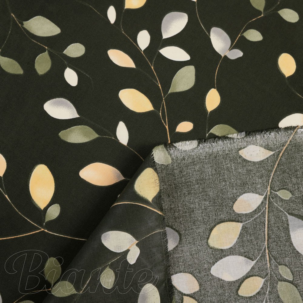 Bavlněná látka/plátno Sandra SA-722 Větvičky s lístky na tmavě zeleném - šířka 160 cm - detail 4 - Biante.cz