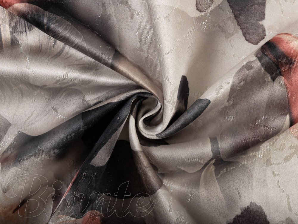 Dekorační látka Parma PM-111 Cihlově červené květy na kouřově šedohnědém - šířka 150 cm - detail 7 - Biante.cz