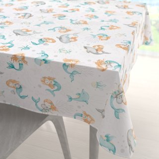 Detský bavlnený štvorcový obrus Sandra SA-691 Modrozelené morské panny s delfínmi a veľrybami na bielom - Biante.sk Detský bavlnený štvorcový obrus Sandra SA-691 Modrozelené morské panny s delfínmi a veľrybami na bielom - Biante.sk