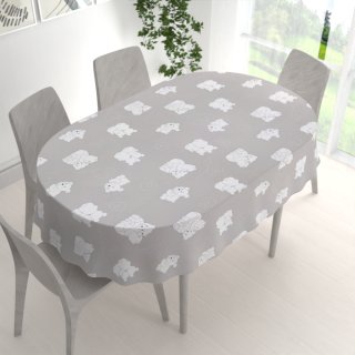 Dětský bavlněný oválný ubrus Sandra SA-733 Zamilovaní lední medvědi na světle šedém - detail 1 - Biante.cz