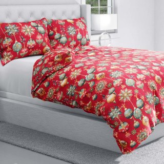 Bavlněné ložní povlečení Sandra SA-528 Vánoční baňky na červeném - detail 1 - Biante.cz Bavlněné ložní povlečení Sandra SA-528 Vánoční baňky na červeném - detail 1 - Biante.cz