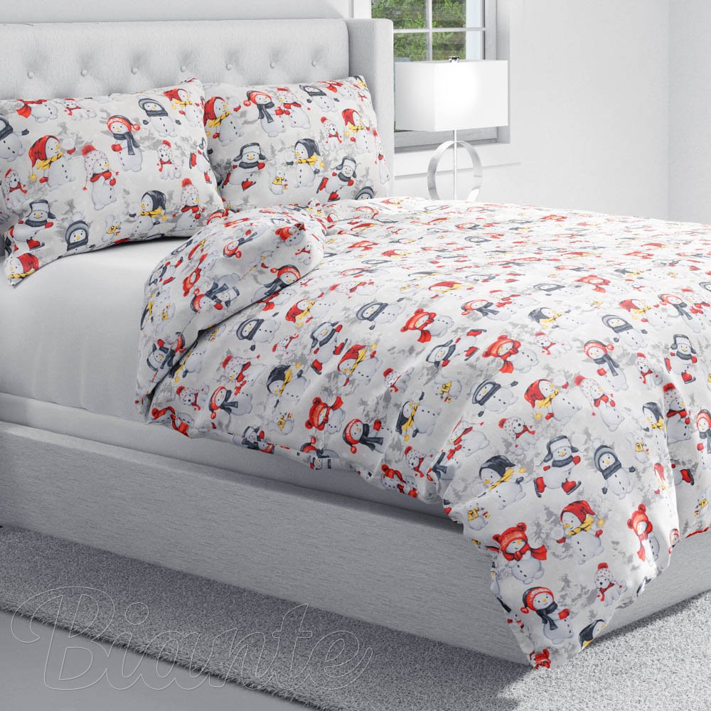 Bavlněné ložní povlečení Sandra SA-661 Sněhuláci na světle šedém - detail 1 - Biante.cz