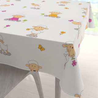 Dětský bavlněný čtvercový ubrus Sandra SA-728 Veselé ovečky na bílém - Biante.cz