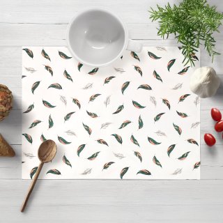 Bavlněné prostírání na stůl Sandra SA-460 Zeleno-růžová pírka na bílém - Biante.cz