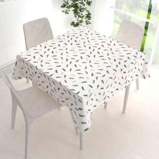 Bavlněný čtvercový ubrus Sandra SA-460 Zeleno-růžová pírka na bílém - detail 1 - Biante.cz