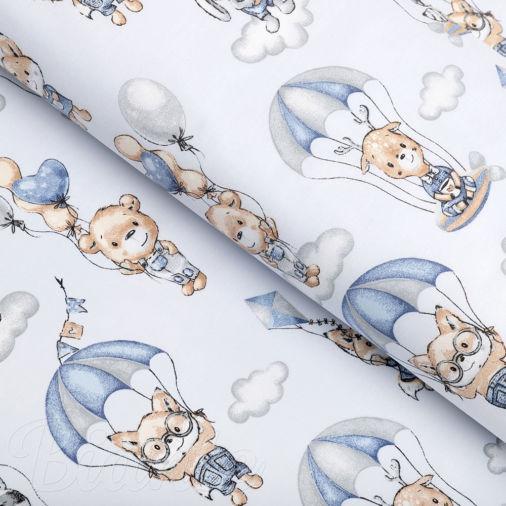 Detská bavlnená látka/plátno Sandra SA-469 Zvieratká s padákmi na svetlo modrom - šírka 160 cm - Biante.sk