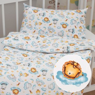 Dětské bavlněné povlečení do postýlky Sandra SA-693 Africká zvířátka na modrých obláčcích na bílém - Biante.cz Dětské bavlněné povlečení do postýlky Sandra SA-693 Africká zvířátka na modrých obláčcích na bílém - Biante.cz