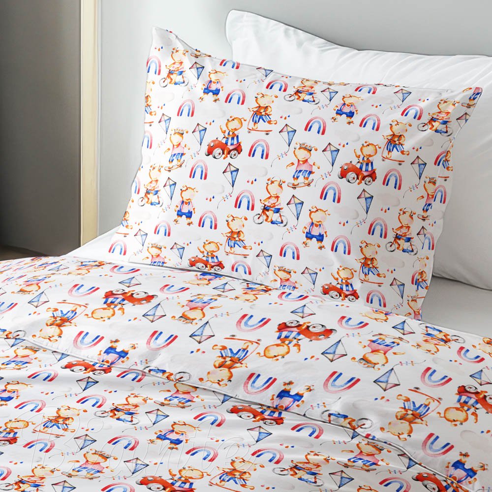 Dětské bavlněné ložní povlečení Sandra SA-521 Modro-červení pejsci s auty na bílém - detail 1 - Biante.cz