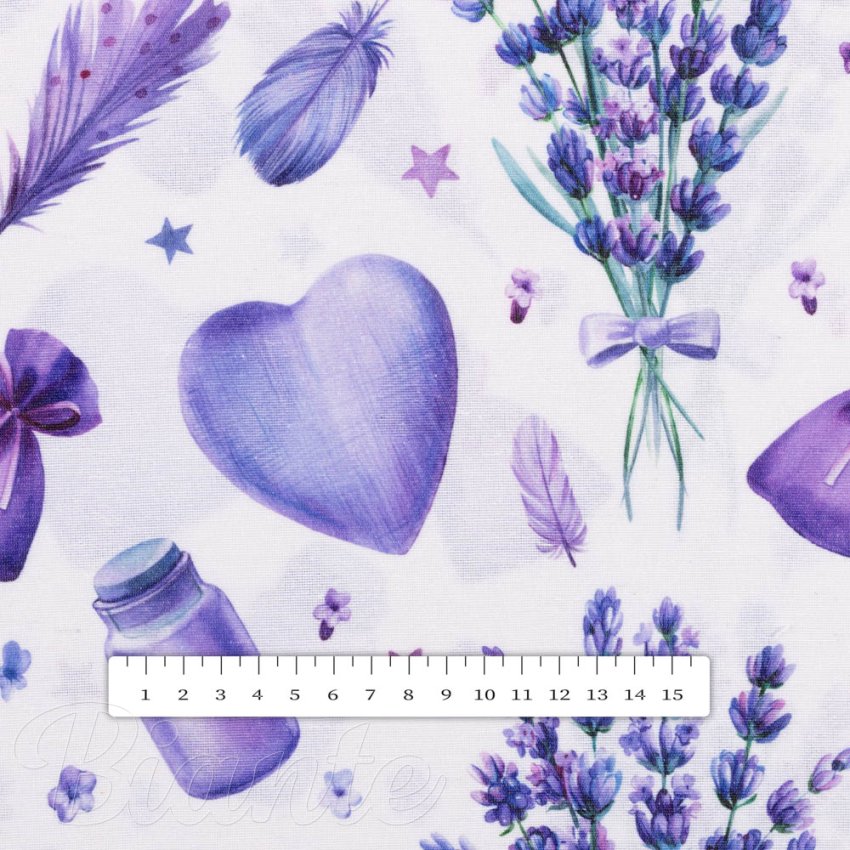 Dekorační látka PML-055 Levandule a srdce na bílém - šířka 150 cm - detail 5 - Biante.cz