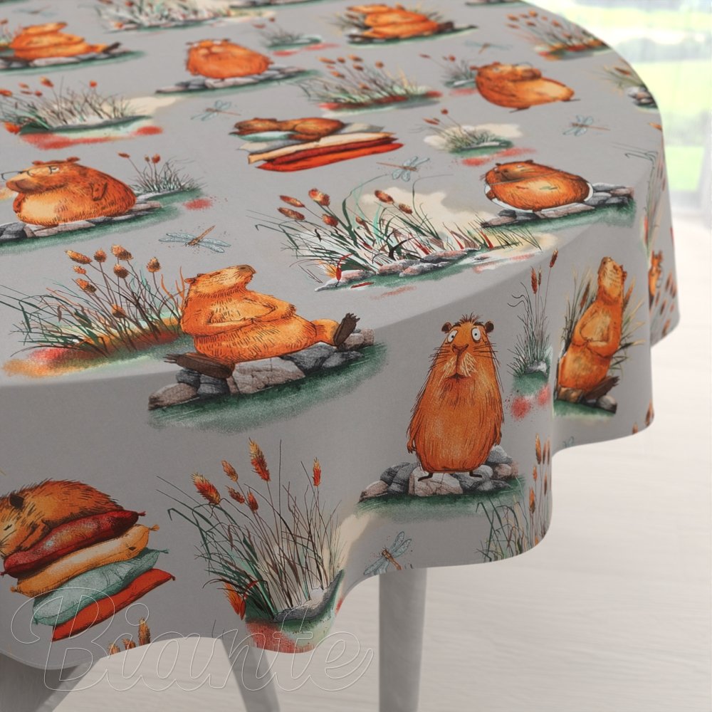 Dětský bavlněný kulatý ubrus Sandra SA-711 Kapybary na šedém - Biante.cz