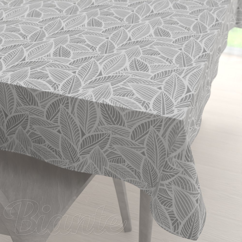 Velký dekorační obdélníkový ubrus Leona LN-169 Bílé listy na šedém - Biante.cz