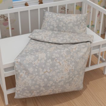 Dětské bavlněné povlečení do postýlky Sandra SA-634 Bílé třešňové květy na šedém - detail 1 - Biante.cz