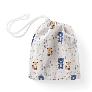 Bavlněný pytlík/sáček na přezůvky Sandra SA-595 Modro-béžová lesní zvířátka na bílém - Biante.cz