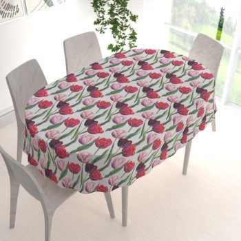 Dekorační oválný ubrus Terra TRA-001 Tulipány na kouřově šedém - detail 1 - Biante.cz