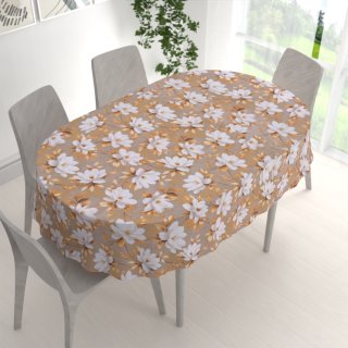 Bavlněný oválný ubrus Sandra SA-717 Bílé květy magnolie na hnědošedém - detail 1 - Biante.cz Bavlněný oválný ubrus Sandra SA-717 Bílé květy magnolie na hnědošedém - detail 1 - Biante.cz