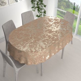 Velký sametový oválný ubrus Isabela IBL-016 Zlatý mramor na pudrově béžovém - detail 1 - Biante.cz