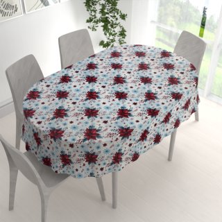 Saténový oválný ubrus LUP-506 Vánoční hvězdy na ledově modrém - detail 1 - Biante.cz