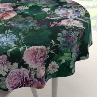 Dekorační kulatý ubrus Parma PM-114 Fialové květy na tmavě zeleném - Biante.cz Dekorační kulatý ubrus Parma PM-114 Fialové květy na tmavě zeleném - Biante.cz