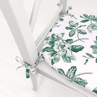 Teflonový oblý podsedák TF-091 Zelené květiny na bílém - 39x37x3 cm - detail 1 - Biante.cz