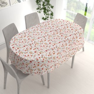 Bavlněný oválný ubrus Sandra SA-731 Červený květinový vzor na bílém - detail 1 - Biante.cz