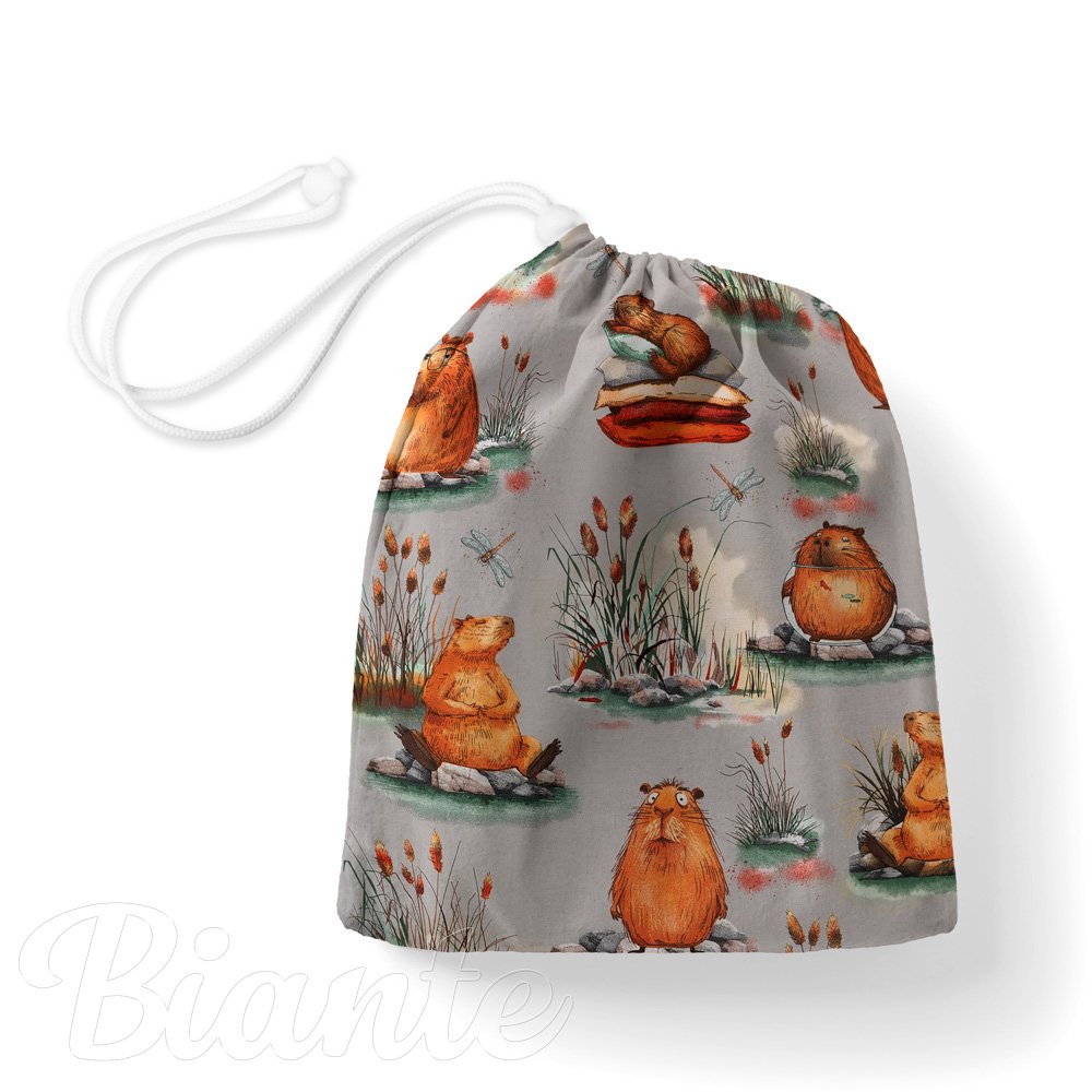 Bavlněný pytlík/sáček na přezůvky Sandra SA-711 Kapybary na šedém - Biante.cz