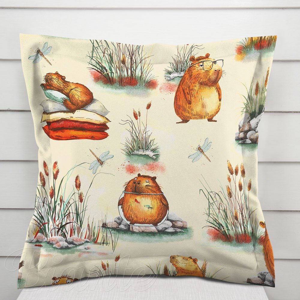 Detská bavlnená obliečka na vankúš s lemom Sandra SA-710 Kapybary na krémovom - Biante.sk