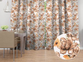 Bavlněný závěs na míru Sandra SA-458 Hnědé květy magnolie s motýlky na bílém - Biante.cz Bavlněný závěs na míru Sandra SA-458 Hnědé květy magnolie s motýlky na bílém - Biante.cz