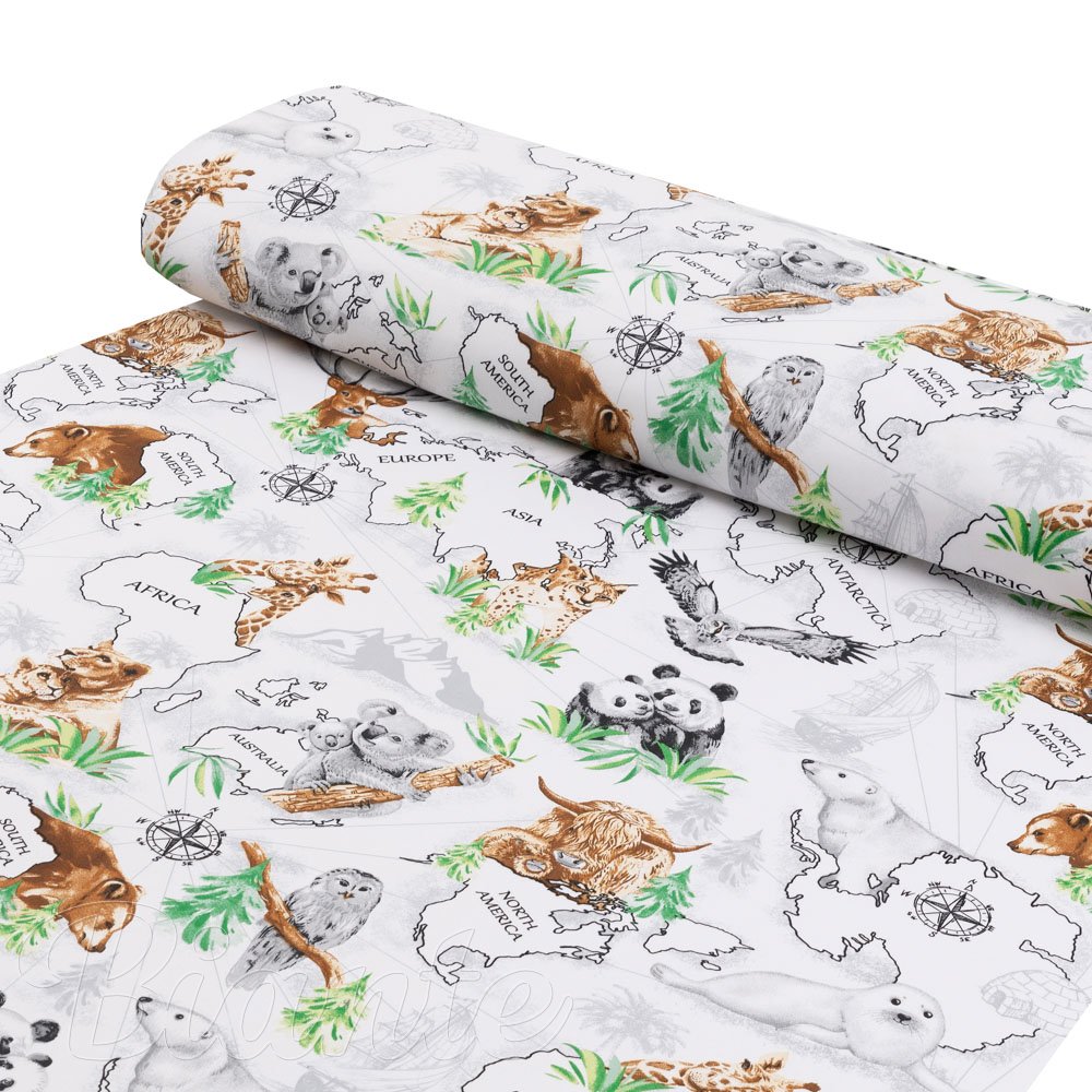 Bavlněná látka/plátno Sandra SA-546 Zvířata světa na bílém - šířka 160 cm - detail 1 - Biante.cz